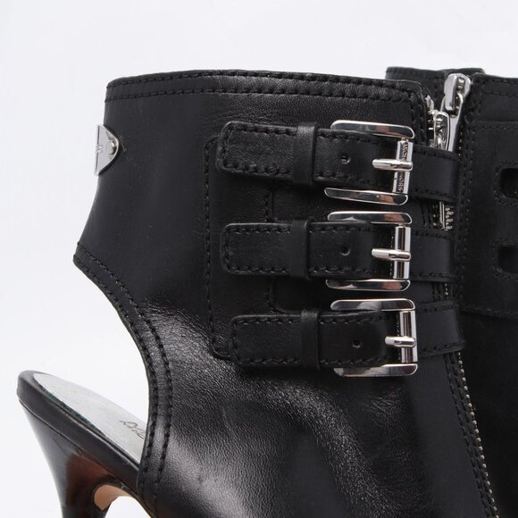Michael Kors Leather Peep Toe Booties Ankle Shooties Boots Buckles Zippers Black - Picture 7 of 12